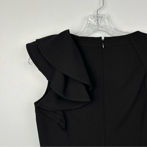 Calvin Klein Ruffle Flutter Sleeve Sheath Dress Black Back Zip Cocktail LBD Sz 4 - Picture 11 of 16
